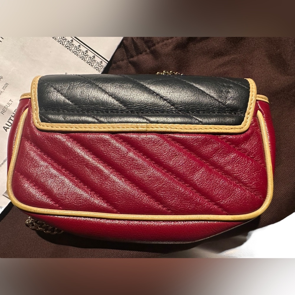 Gucci Azalea GG Marmont Diagonal Calfskin Matelasse Crossbody Mini Bag Red Blue - Picture 9 of 15